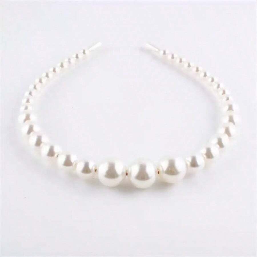 1pc Elegant Faux Pearl Headband, Classic High-End Style, Suitable For Daily Wear, Birthday, Organizing Bangs - White - View 1