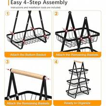 2-Tier & 3-Tier Available, Fruit Basket With Wooden Handle, Portable Fruit Bowl, Kitchen Counter Storage Rack, Detachable Rectangular Metal Basket For Fruits, Vegetables, Bread, Snacks, Banana, Home Decor Organizer - Multicolor - View 10