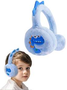 1pc Kids Cute Cartoon Dinosaur Earmuffs, Winter Foldable Plush Warm Earmuffs For Skiing, Walking, Running, Cycling - Multicolor - View 1