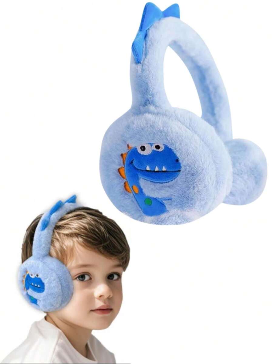 1pc Kids Cute Cartoon Dinosaur Earmuffs, Winter Foldable Plush Warm Earmuffs For Skiing, Walking, Running, Cycling - Multicolor - View 1