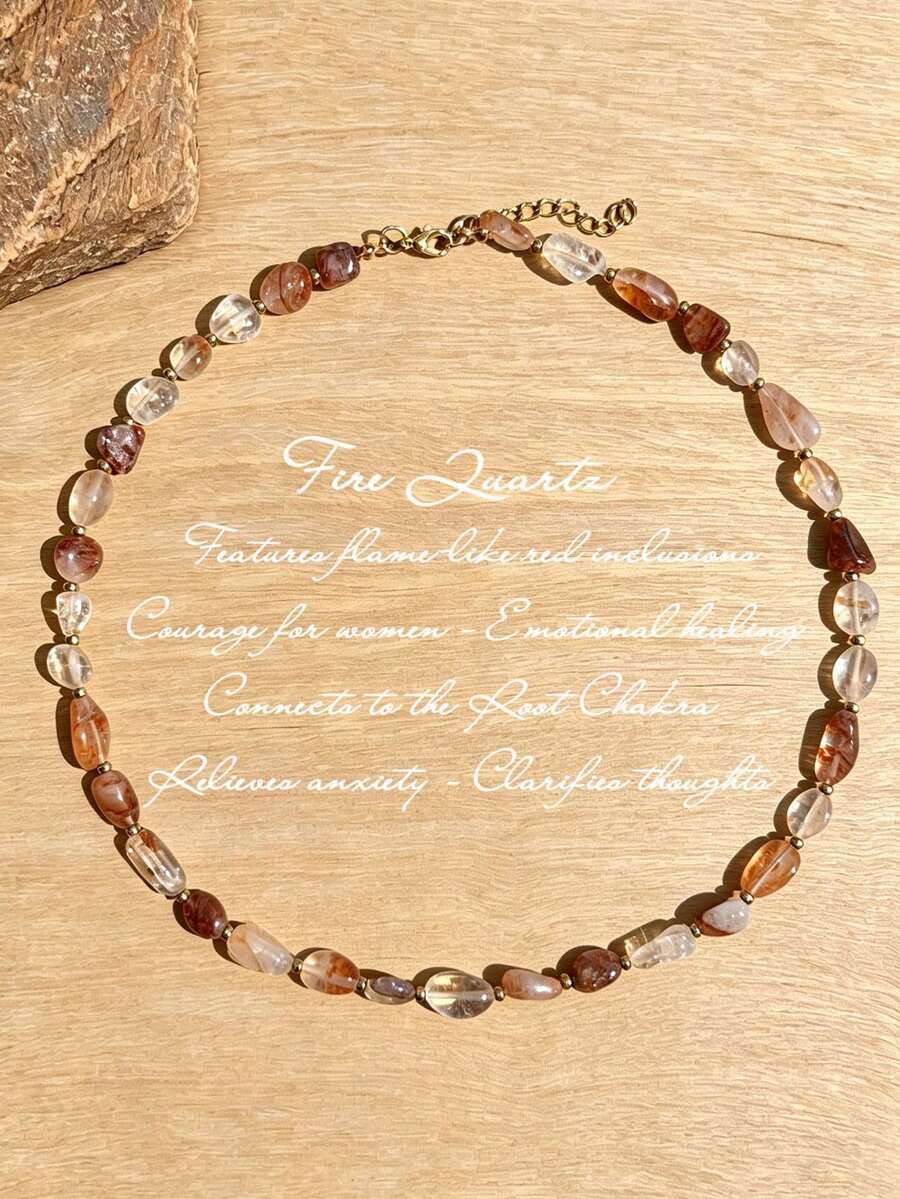 Natural Fire Crystal Necklace - Jewelry With Courage And Crystal Healing Properties For Women; Simple And Elegant Birthday Gift - Fire Quartz - View 1