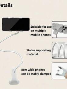 Flexible Phone Holder, Adjustable Long Arm Slouchy Phone Stand. Minimalist White Bedside Smartphone Holder, Suitable For Watching Movies And Reading. - Thickened Version - View 3
