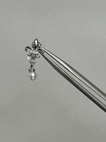 1pc Vintage Iris Flower Cartilage Ear Stud With Zirconia And Pearl Dangle Screw Back Piercing Earring For Women - Silver - View 8