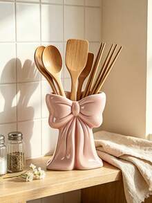 1pc/2pcs Aesthetic Bow Design Tabletop Utensil Holder, Vertical Kitchen Tool Storage Rack, Multifunctional Decorative Storage Bucket, Suitable For Restaurant And Home Use - Multicolor - View 6