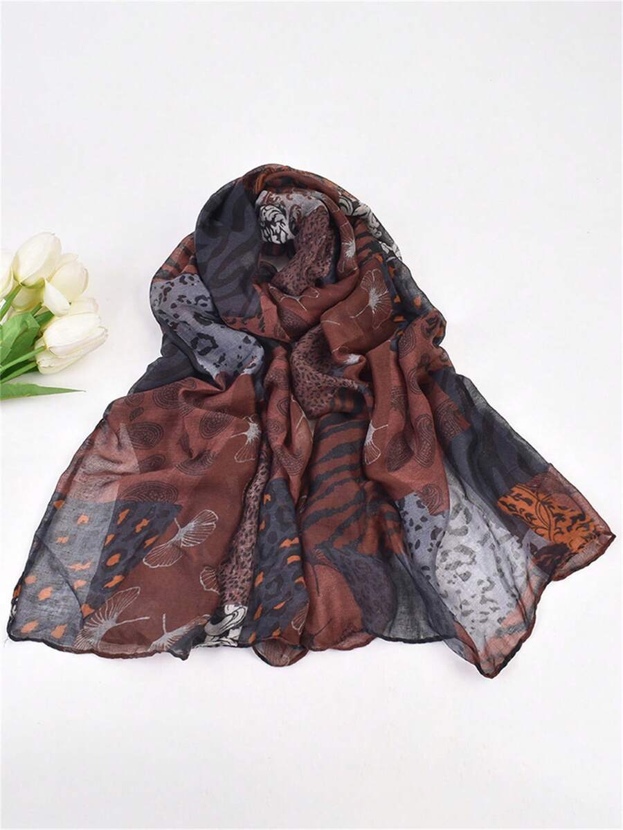 1pc Bali Voile Printed Scarf, New Vintage Versatile Soft Shawl, Sun Protection, Fashion Long Scarf - Multicolor - View 1