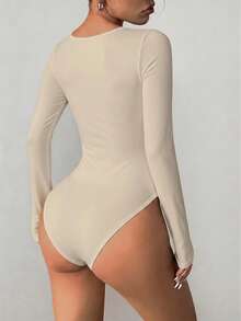 imisic Sexy V-Neck Ruched Long Sleeve Bodycon Dress. The Neckline Is Designed In A Deep V-Shape. This Is A Basic Form-Fitting Style, Suitable For Outdoor Wear, And Also Has A Slimming Effect. This Is A Tight-Fitting V-Neck Long Sleeve Dress, Suitable For Sports, Home Use And Daily Activities. - Khaki - View 3
