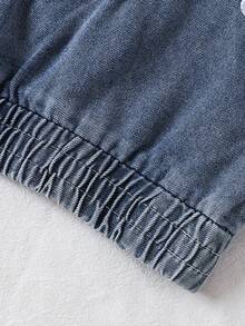2pcs/Set Baby Girl Casual Style Elastic Cuff Bow Decor Pullover Top And Casual Long Pants, Autumn - Blue - View 5