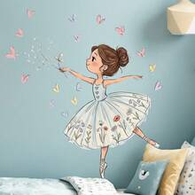 1pc 2D Art Ballet Wall Sticker, Colorful Butterfly & Heart Accents, Shelf Matching, Warm & Cute Self-Adhesive Wall Decor - Multicolor - View 2