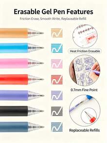 Multi-Color Erasable Gel Pens, Fine Retractable Clickable 0.7mm Tip, Friction Eraser Pens, Smooth Writing Multi-Color Gel Pens, Suitable For Writing, Drawing, Planner, Crossword Puzzles, School And Office Use - A - View 2