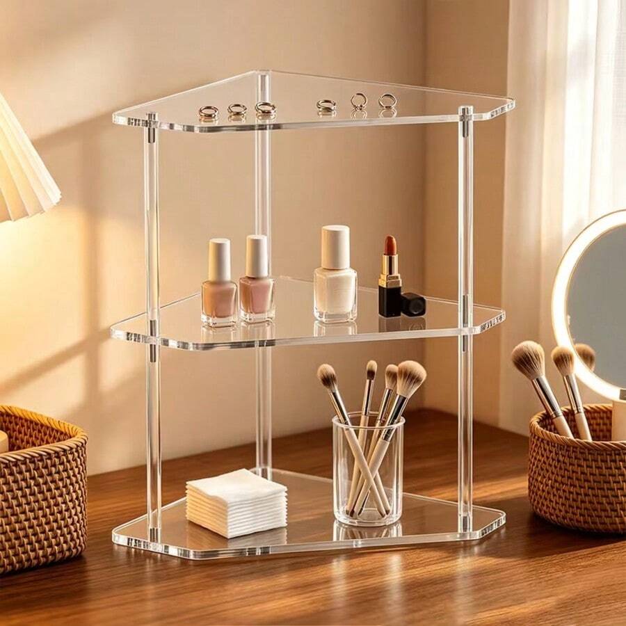 Acrylic Triangle Storage Rack, Multi-Layer Desktop Organizer For Cosmetics, Kitchen & Bathroom Corner Shelf, Space-Saving Display Stand For Perfume, Skincare & Jewelry - Multi-color - View 1