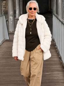 Women's Faux Fur Hooded Pocket Jacket - Perfect Choice For Autumn/Winter - White - View 5