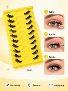 10 Pairs Half Lashes Rich, Fluffy, Soft, Naturally Curled, Slender, Simulated Light European And American Style Eyelashes, Enlarged Eyes, Reusable For Daily Commuting Makeup, A Must-Have For Lazy People, Portable And Suitable For Various Occasions - View 5