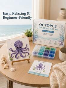 1pc Handmade Sea Glass Mosaic Set, Including Jellyfish, Octopus And Other Marine Creatures, Suitable For Home, Dining Table, Bedside Table, Indoor Decoration And Office Use, Perfect For Adults And Beginners, Great Holiday Gift - Multiple Styles - View 8