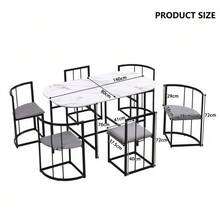 6-Chair Dining Table Set: (White Table, Chairs With Backrests And Gray Cushions, Black Iron Frame), Dining Table And Chair Set, Modern Dining Table Combination (Previous Sku:308399408AAS) - Black + MDF - View 4