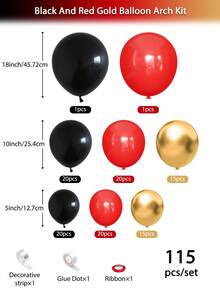 115pcs Red‑Black Balloon Arch Kit; 5/10/12/18 Inch Balloons In Black, Red And Gold, Suitable For Birthday, Baby Shower, Wedding, Engagement And Anniversary Party Decorations - Black Red Gold - View 3