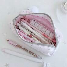 1pc Korean Style Grey Pink Polka Dot Rabbit Pencil Case, Stationery Storage Bag, Pixel Style Pencil Case, Cosmetic Storage Bag, Digital Storage Bag, Small Item Storage Bag, Suitable For Study, Work, Travel And Daily Use, Perfect For Students And Women, Back To School, School Supplies, Gift, Back To School - A - View 6