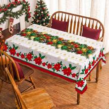 1pc Christmas Holly Leaf Poinsettia Snowflake Print Rectangular Tablecloth, Suitable For Holiday, Party, Birthday, Dinner, Restaurant Table Decor, Christmas Home Autumn/Winter Decoration - Multicolor - View 5