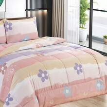 Edredón Matrimonial de Lujo Doble Vista Piel de Ángel, Suave y Acolchado, Incluye Edredón Relleno, 2 Fundas de Almohada, Sábana Superior y Sábana Ajustable (5 Piezas en Total) - Rosa Pastel - Ver 5