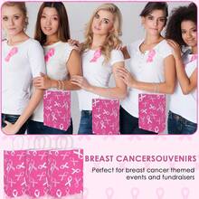 Pink Ribbon Breast Cancer Awareness Theme Paper Gift Bag, Sturdy Kraft Paper Party Favor Bag With Twisted Rope Handles, Suitable For Nurses Day Party, Nurses Week Events, Charity Fundraising, Awareness Walk, Pink October, Gift Wrapping And Event Decoration Supplies - Pink - View 4