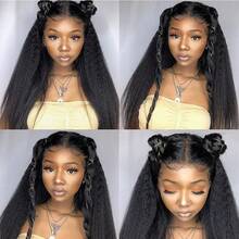 Dollface Invisible Strap 360 Full Lace Wig Kinky Straight Human Hair Wig Lace Front Wig With Drawstring 360 HD Lace Frontal Wig 30 40 Inch - Natural Black - View 10