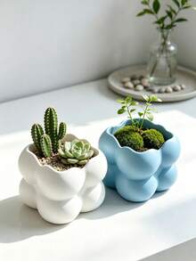 3D Printed Square Cloud Bubble Planter, Rounded 3D Textured Succulent Cactus Planting Pot, INS Style Desktop Gardening Potted Plant Decor - Multicolor - View 4