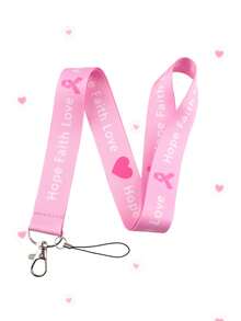 1pc Loving White Pink Ribbon Breast Cancer Awareness Pattern Mobile Phone Lanyard Bow Card Holder Black Pink Key Card Holder Lanyard, Suitable For Event Souvenirs Or Gifts - Multicolor - View 17