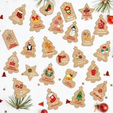 100pcs,Retro Kraft Paper Multi-Color Tree-Shaped Snowflake Walking Stick Candy Snowman Printed Christmas Gift Label, Suitable For Party Craft Name Cards, Decoration For Christmas Gift Packaging - Multiple Styles - View 4