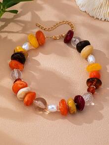 CHOGLE 1 Buah Kalung Pernyataan Manik-Manik Tebal Berwarna-warni, Kalung Kerah Manik-Manik Besar Cakram Pipih Aneka Warna Gaya Retro Berani Buatan Tangan Perhiasan Leher untuk Wanita Pesta dan Sehari-hari - Kalung manik-manik aneka warna - View 2