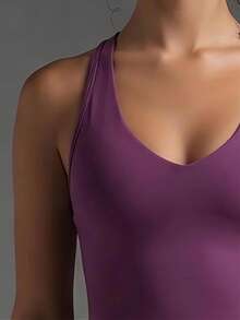 Women's Casual Sports 2 Pieces Set, Detachable Padding Racerback Sleeveless Top, High-Waisted Slim-Fit Butt-Lifting Cycling Shorts, Suitable For Gym And Daily Wear - Burgundy - View 10