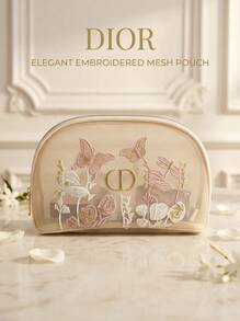Christian Dior Materiel CD 刺繡收納包，蝴蝶與花卉設計化妝包 - 米色 - 查看 1