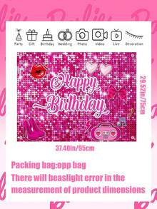 Splendor Sweet Pink Heart Fashion Theme Party Photo Background Cloth, Crown Bag Lipstick Print Background Banner, Birthday Celebration Party Supplies - Multicolor - View 4