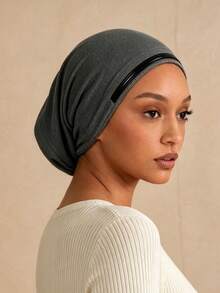 1PC Women's Solid Color Non-Slip Slip-On Hat, Comfortable Skin-Friendly Base Cap, Breathable Headscarf Liner For Long Wear, Muslim Headscarf Inner Cap, Suitable For Daily Use - A-dark Grey - View 4