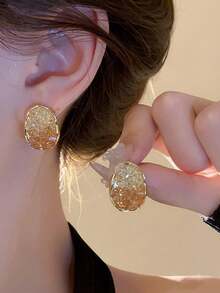 1 Pair Copper Alloy Gradient Champagne Rhinestone Oval Stud Earrings, Luxury Elegant Elegant Niche Design For Women - Oval - View 2