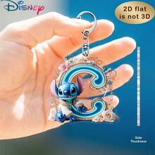 Disney Stitch Letter Embroidered Keychain, 26 'A-Z' Floral Cartoon Patterns, Acrylic Pendant With Chain, Suitable For Bags, Keys And Car Keys, Travel Accessory Gift, Cute Floral Keychain Design, Smooth Surface, Keychain, Decorative Keychain, Cartoon Keychain, Christmas Gift, Fan Gift, 2D Flat Gift, Holiday Gift, Home Decor - Multicolor - View 5