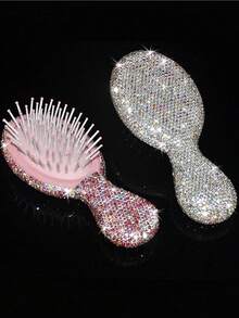 1-Piece Portable Luxury Diamond-Embedded Mini Cushion Comb, Portable Scalp Massage Comb, Anti-Static Smoothing Styling Comb, Suitable For Home Use-Hair Styling Tools, Mini Hairbrush, School Essentials, Portable Travel Comb - Multicolor - View 7