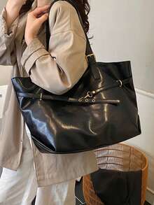 Large Capacity Tote Bag For Women, Daily Commute - Black - View 3