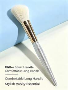 1pc Angled Blush Brush, Silver Handle, Portable Makeup Tool, Contour Brush, Powder Brush - Multicolor - View 2