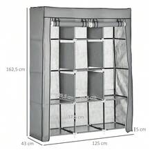 Fabric Wardrobe With 8 Shelves & Clothes Rails, Non-Woven Folding Closet In Beige, 125x43x162.5cm For Space-Saving Storage - Light Grey - View 3