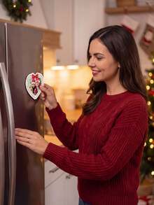 Custom Photo Fridge Magnet,Christmas Bow Plaid Frame Personalized Picture Refrigerator MagnetDecorative Magnetic StickerVivid Print Strong Magnet For Kitchen Locker Office Cabinet,Xmas Holiday Home Decoration,Customized Family Pet Photo Keepsake Gift - Multicolor - View 9