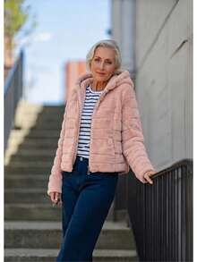 Women's Faux Fur Hooded Pocket Jacket - Perfect Choice For Autumn/Winter - Pink - View 11