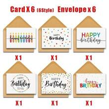 12 Birthday Cards, Including 6 Cards And 6 Envelopes, Blank Birthday Cards Wholesale, Suitable For Family, Friends, Colleagues, Birthday Blessing Decorations, Birthday Cards - View 3