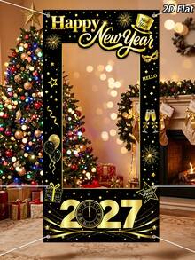 1件 2027新年主題黑金拍照背景布，新年快樂派對背景裝飾，新年倒數背景，新年橫幅，新年拍照背景，新年拍照道具，新年派對用品，新年派對裝飾，新年快樂，新年裝飾，新年裝飾，新年禮物，居家新年裝飾，新年，拍照道具，2027新年，新年禮物，冬季 - 新年元旦 - 查看 3
