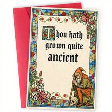 1/3 Sets Vintage Humorous Birthday Greeting Card, "Thou Hath Grown Quite Ancient," Featuring A Stained Glass Border And Old Dwarf Skeleton Elements, Suitable For Elders/Old Friends, With Sturdy Paper And Vibrant Printing - A - View 12