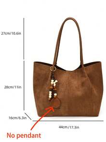 Dedoo Tas Tote Kapasitas Besar Mirip Suede, Dua Pegangan Tanpa Liontin, Tas Bahu Santai Bergaya Vintage untuk Wanita, Cocok untuk Perjalanan Musim Gugur dan Musim Dingin - Coklat - View 4