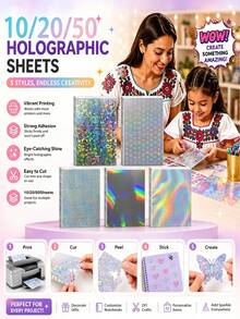 10/20/50pcs Holographic Laser Stickers, Printable Self-Adhesive Rainbow Glitter DIY Craft Stickers, Customizable Cuttable Labels For Planner, Gift Packaging, Phone Case, Notebook, Water Bottle Decoration - View 5