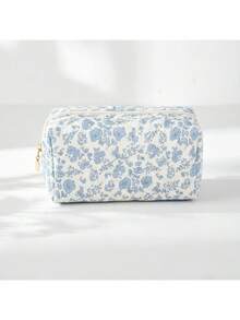 Quilted Floral Makeup Bag, Large Capacity Portable Travel Zipper Cosmetic Storage Bag, Soft Toiletry Organizer - Multicolor - View 2
