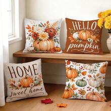 4pcs Warm Pumpkin Home Text Pattern Single-Sided Printed Pillowcases/Cushion Covers, Multi-Scene Atmosphere Decorative Pillowcases, Suitable For Living Room, Sofa, Bedroom, Pillow Insert Not Included, 17.7x17.7 Inches - Orange - View 8