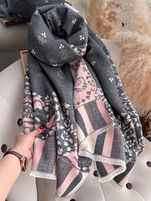 1pc Faux Cashmere Elegant Floral Pattern Jacquard Warm Scarf For Women, Air Conditioning Room Blanket, Autumn/Winter Outdoor Travel Cold Protection Neck Warmer, Soft Decorative Scarf Shawl Dual-Use, Suitable For Daily Matching, First Choice For Gift - Grey - View 2