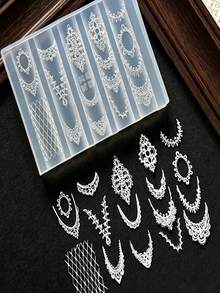 3D Vintage French Lace Silicone Nail Art Mold, Rococo Hand-Painted Frame Crochet Heart Bow Lace Design Nail Template, Reusable, Suitable For UV Gel, DIY Nail Salon Decoration Tool - Multicolor - View 4