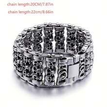 Men's Bracelet, Skull Punk Personalized Jewelry, Boys Fashion Accessory - Silver - View 2